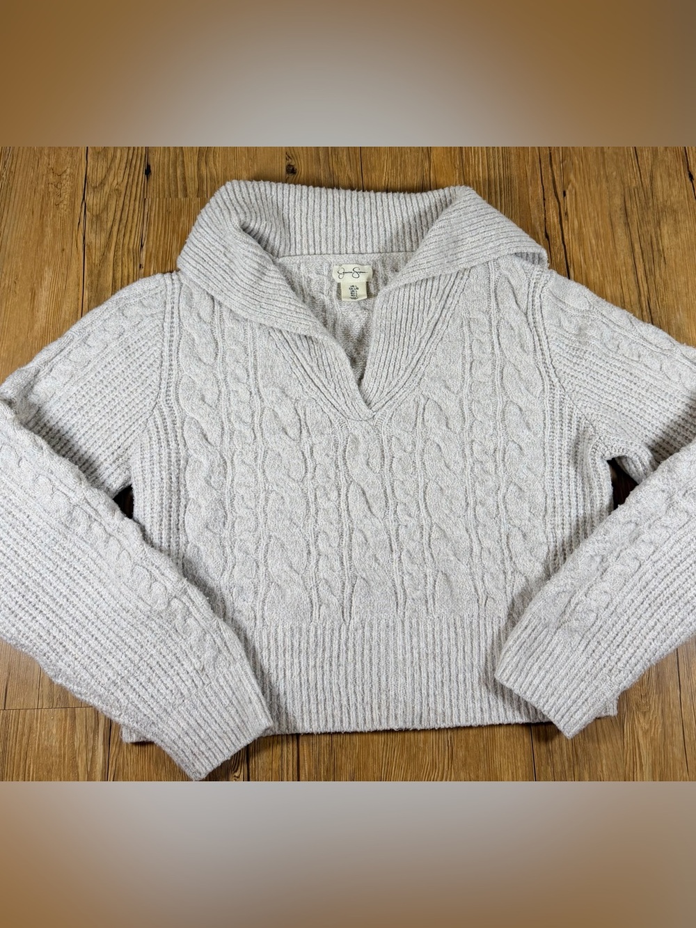 Jessica Simpson Cable Knit Collared Sweater Womens L Cream Cozy Preppy